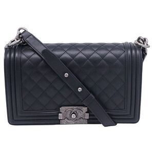 Chanel Boy Old Medium Shoulder Bag in Black Calf Leather